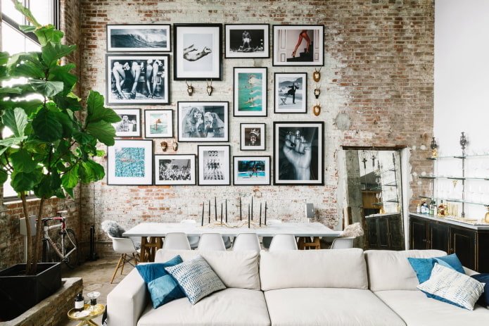 foto's in een loftstijlinterieur