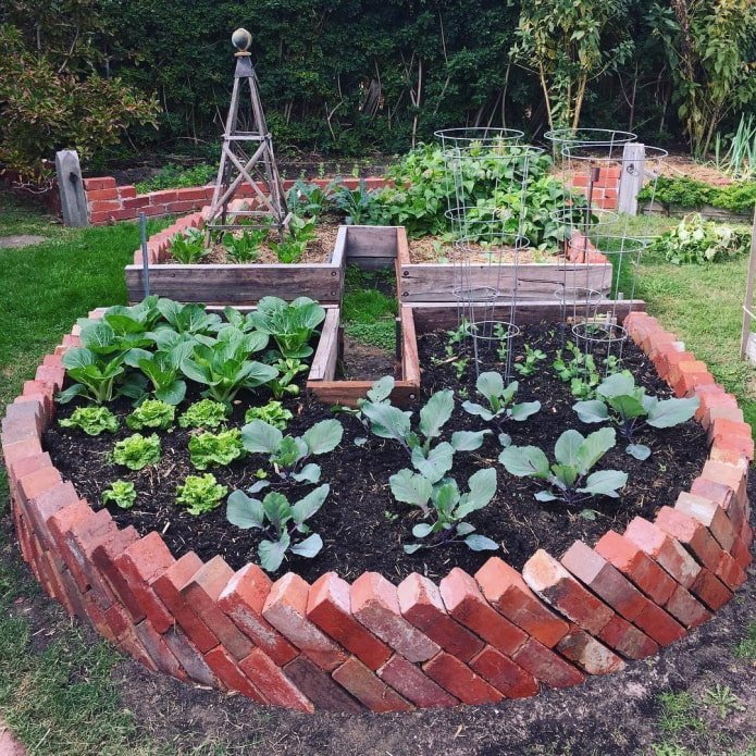 bakstenen omheining voor een tuinbed