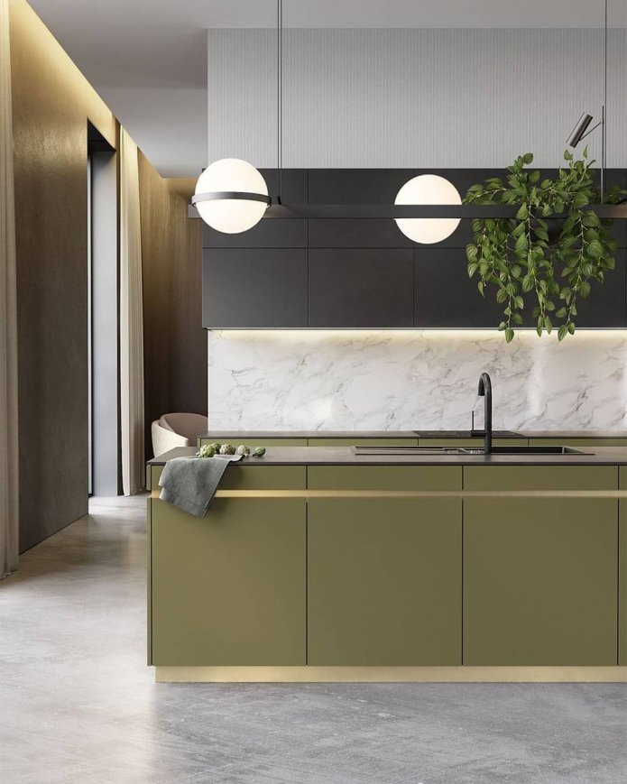 olijfgroene keuken in een moderne stijl