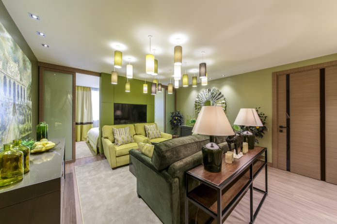 woonkamer in bruine en olijftinten