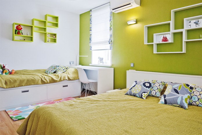 moderne kinderkamer in een felle pistachekleur