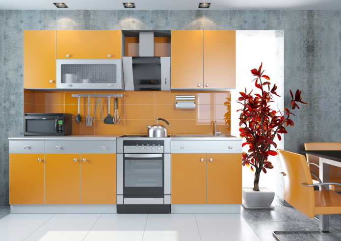 keukeninterieur in grijsoranje tinten