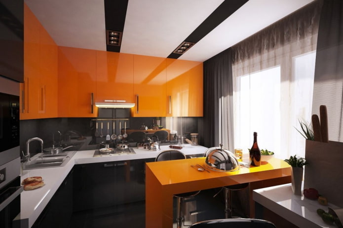 hoekkeuken in oranje tinten