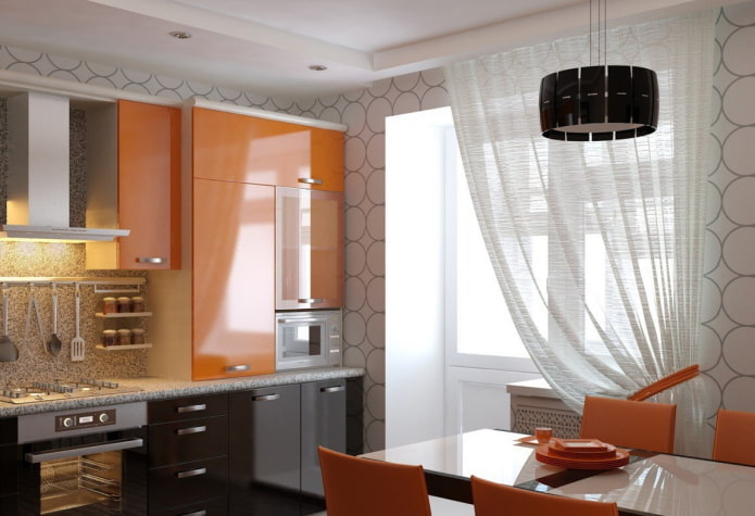 behang in het keukeninterieur in oranje tinten