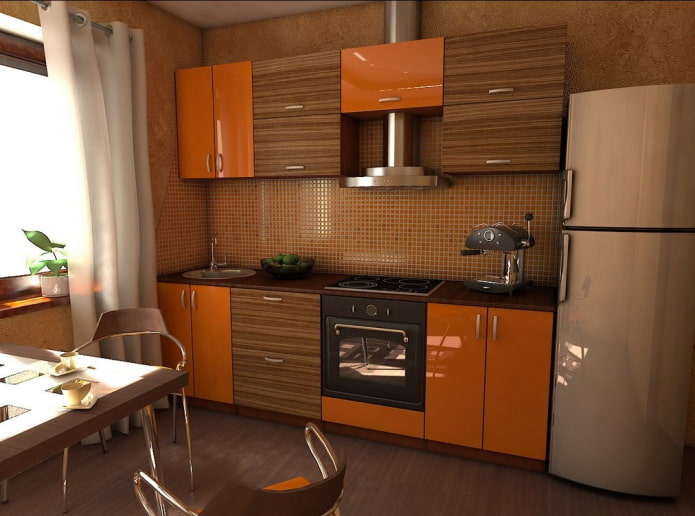 keukeninterieur in oranje en bruine tinten