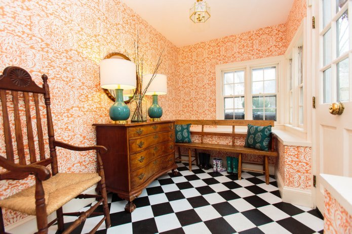 oranje en wit behang