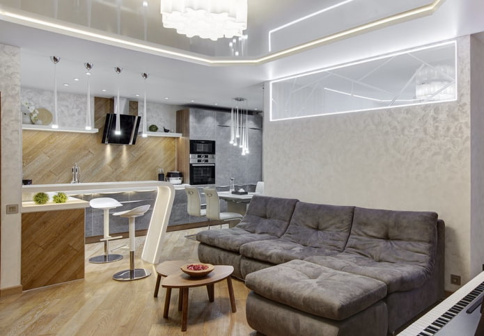 decoratieve verlichting in het interieur van de woonkeuken