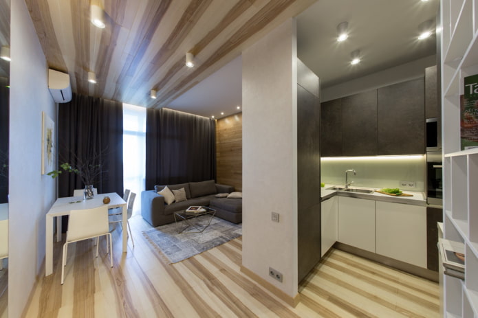 zonale verlichting in het interieur van de keuken-woonkamer