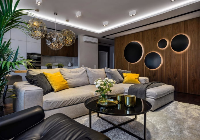 decoratieve verlichting in het interieur van de woonkeuken