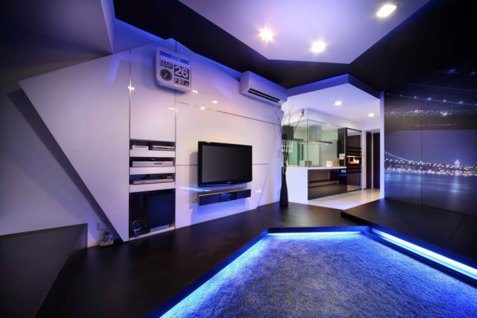 decoratieve verlichting in het interieur van de woonkeuken