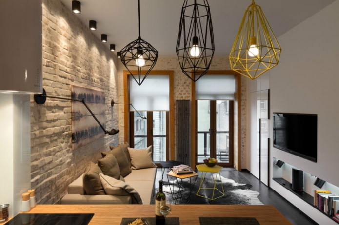 Loft-stijl hanglampen in het interieur