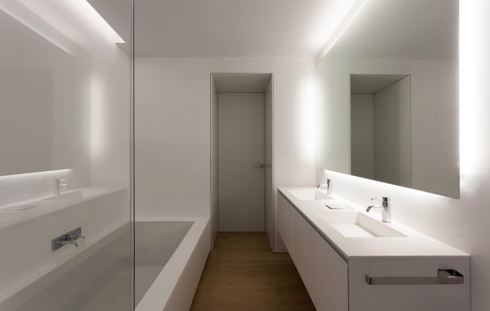 verlichting in het interieur van de badkamer in minimalistische stijl