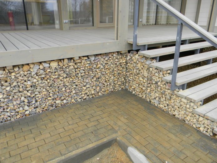 afwerking van de gevel van het huis met gabions