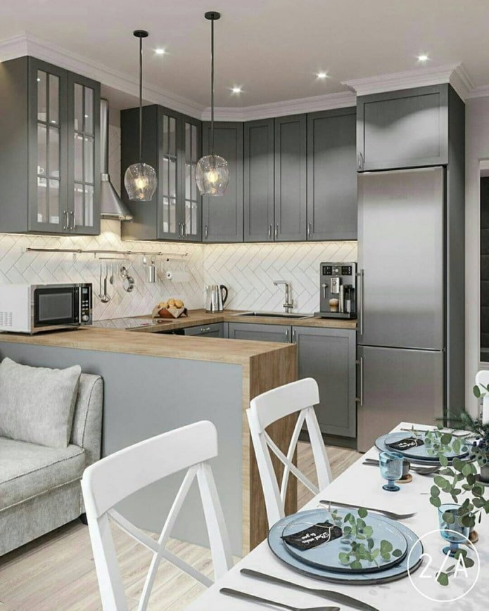 keuken gecombineerd met een woonkamer