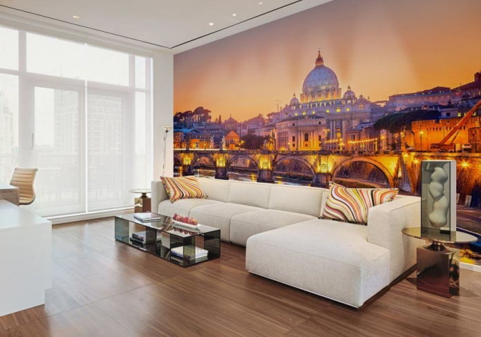 wandpaneel met afbeelding van de stad in het interieur