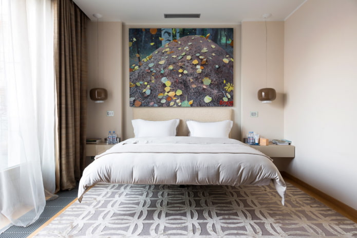 zwevend bed in een minimalistisch interieur