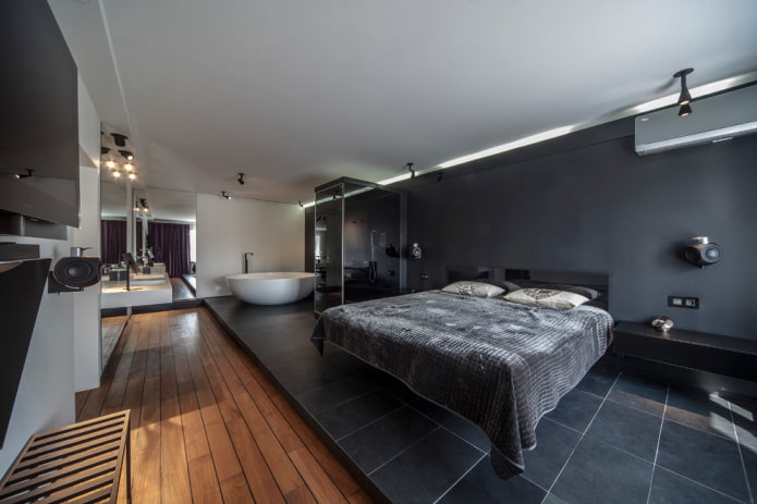 zwart bed met zwevend effect