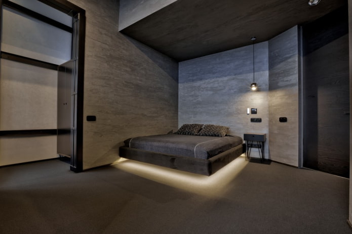 bed met verlichting en een zwevend effect