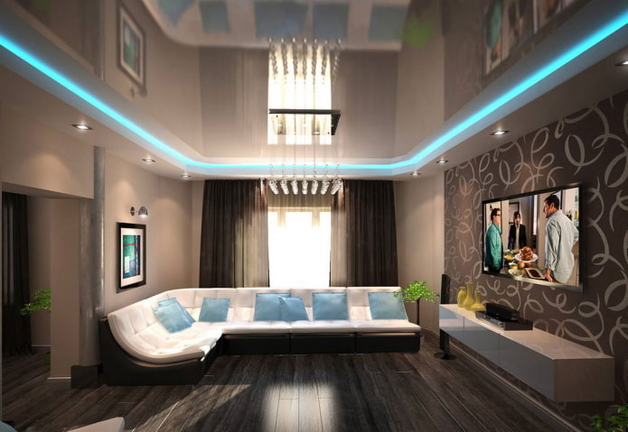 zwevende plafondstructuur in de woonkamer