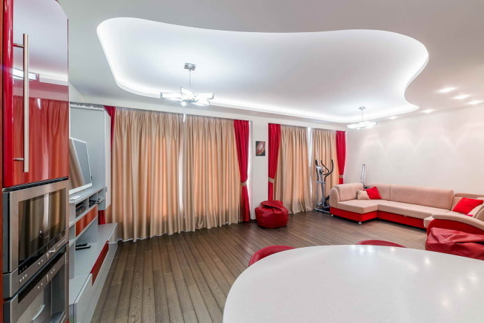 zwevende plafondstructuur in de woonkamer