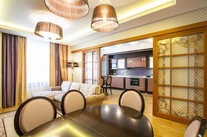 schuifwand in het interieur van de keuken-woonkamer