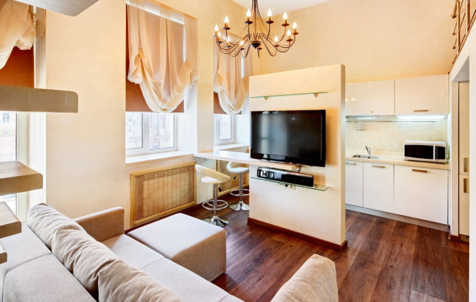 gipsplaat scheidingswand in het interieur van de keuken-woonkamer