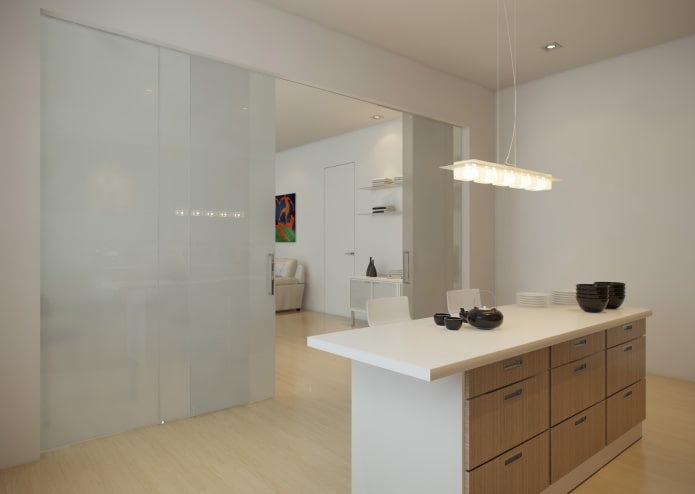 kunststof scheidingswand in het interieur van de keuken-woonkamer