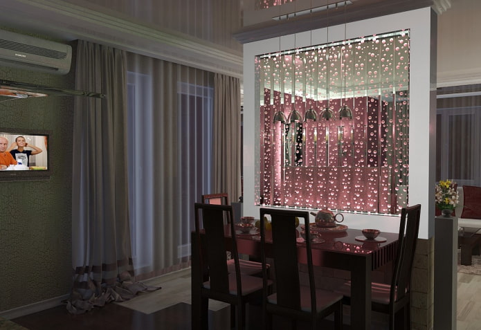 scheidingswand met verlichting in de keuken-woonkamer