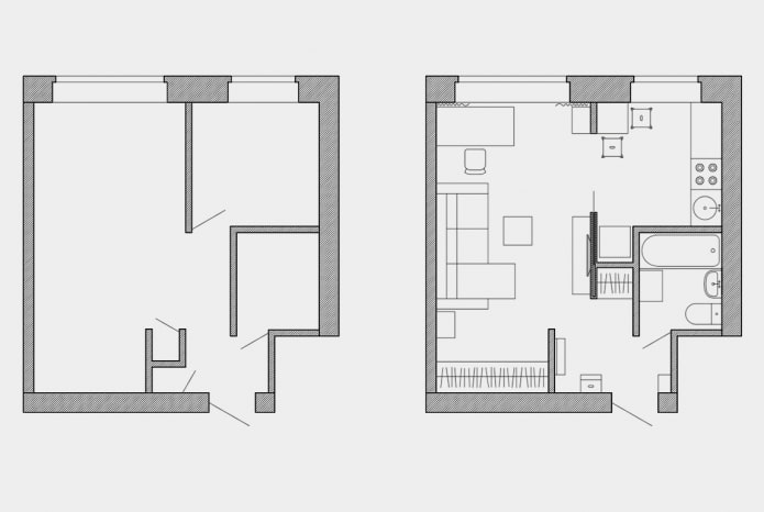 herontwikkeling van een eenkamerappartement in Chroesjtsjovka