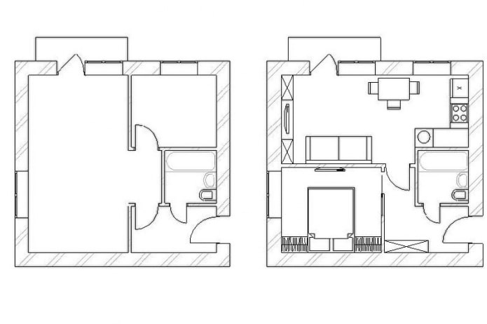 herontwikkeling van een eenkamerappartement in Chroesjtsjovka