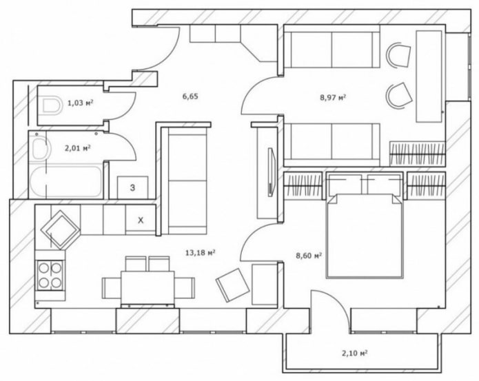 herontwikkeling van een tweekamerappartement in Chroesjtsjovka