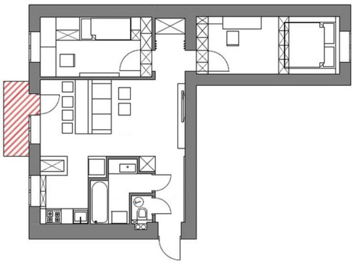 herontwikkeling van een driekamerappartement in Chroesjtsjovka
