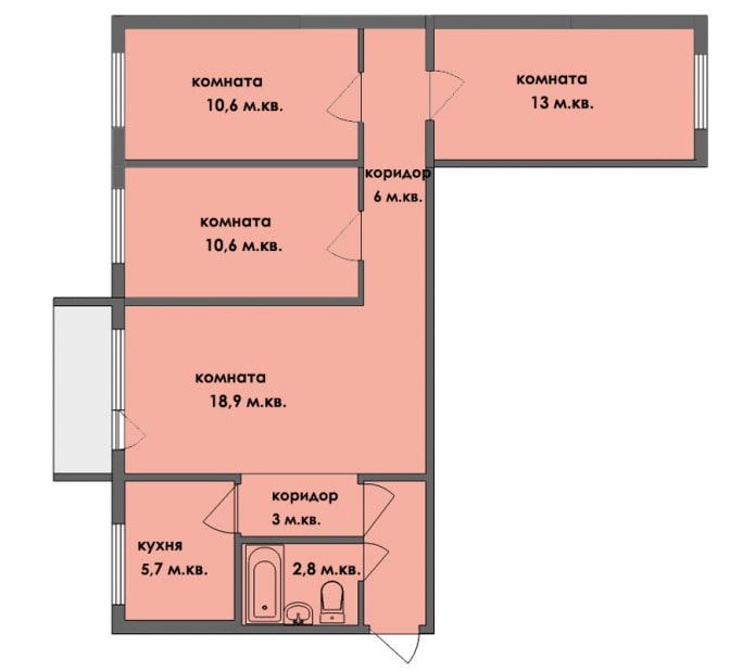 herontwikkeling van een vierkamerappartement in Chroesjtsjovka