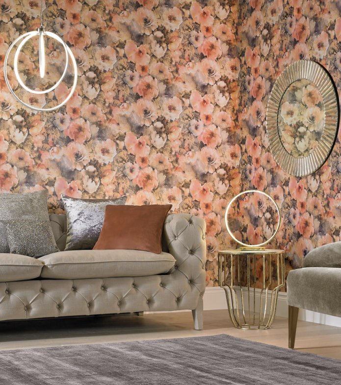 behang met perzikbloemen