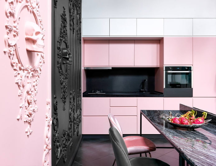 Zwart-roze keuken met ??n rij