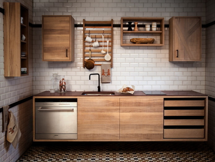 Keuken in houten stijl met ??n rij