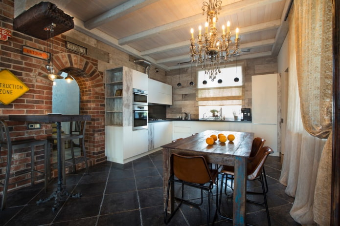 vloertegels in de keuken in een loft-stijl