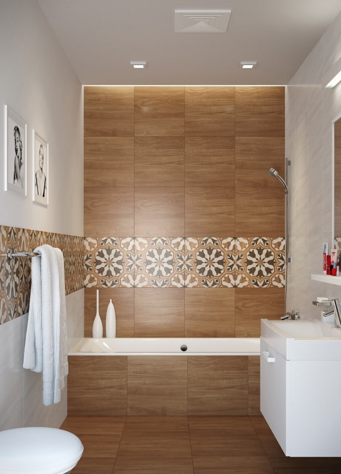 houten tegeldesign in het badkamerinterieur