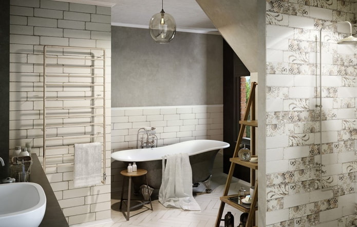 tegels in het interieur van de badkamer in shabby chic stijl