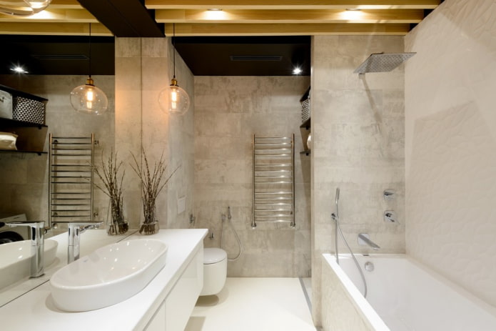 tegel onder beton in het interieur van de badkamer