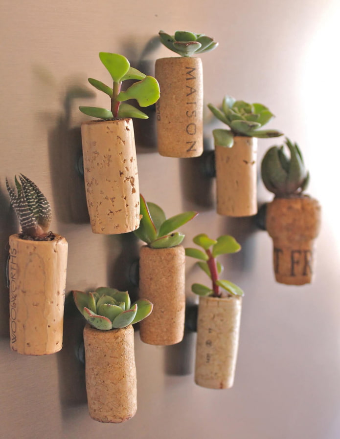 koelkastmagneten van kurken mini bloempotten