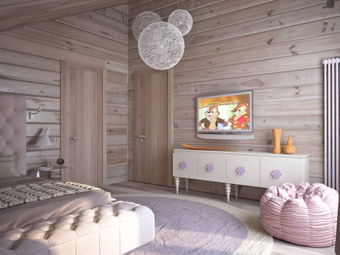 gebleekte lambrisering in het interieur van een kinderkamer