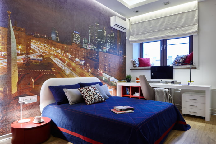 tienerbed met sprei in een jongenskamer
