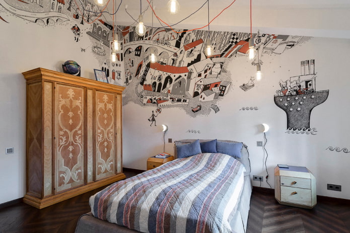 tienerbed met sprei in een jongenskamer
