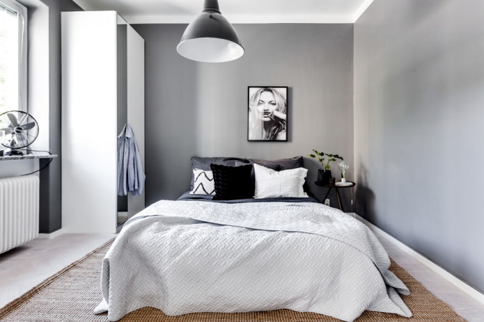 bed met sprei in Scandinavische stijl