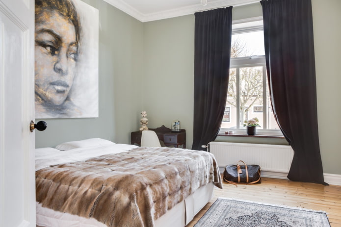 bed met sprei in Scandinavische stijl