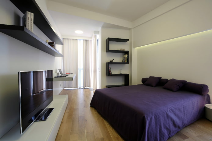 bed met sprei in de stijl van hightech