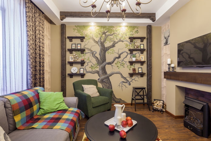 Wandplanken in het interieur van de woonkamer