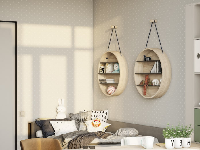 hangende wandplanken in het interieur