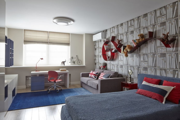 planken in het interieur van een jongenskamer
